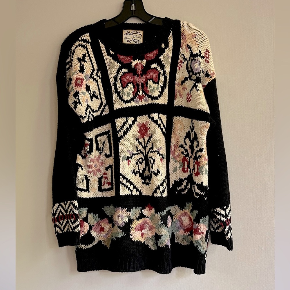 VINTAGE 90S HEIRLOOM COLLECTIBLES Chunky Floral Sweater Cottage Whimsigoth Sz M - Picture 3 of 10
